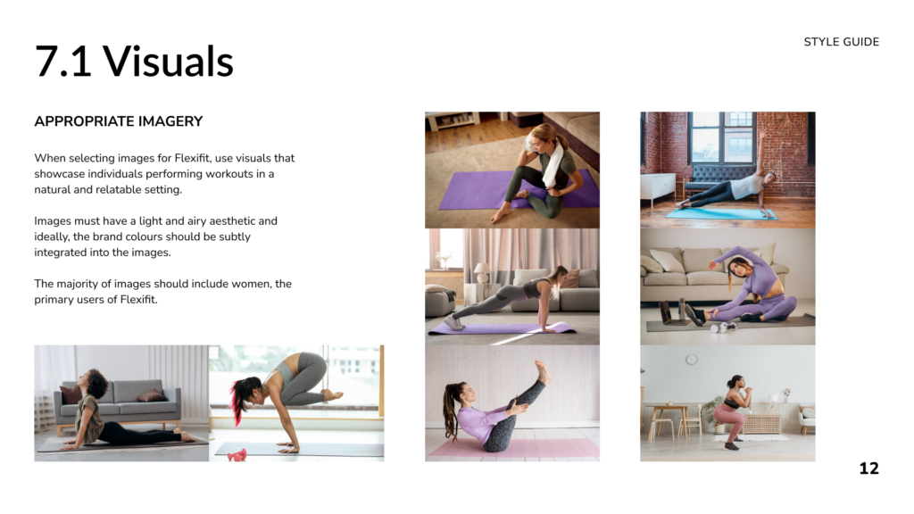 Page 7 of the style guide displaying visuals for Flexifit and guidelines to follow for imagery.